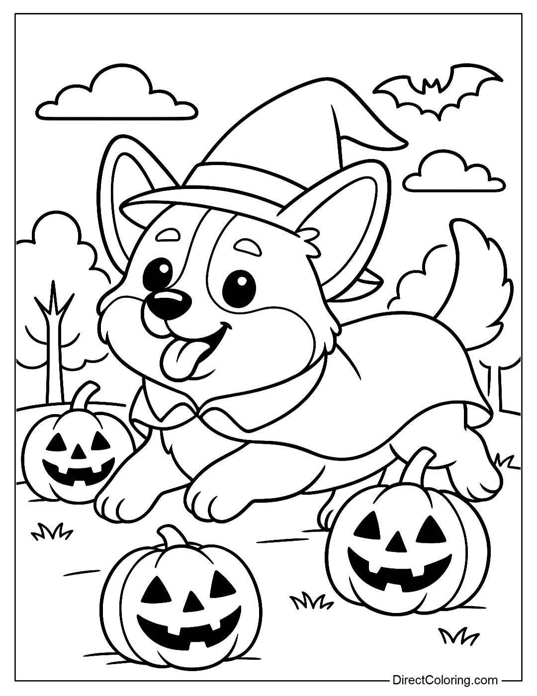 Corgi Dog Halloween Coloring Page